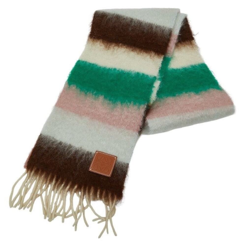 Loewe Anagram Wool Nylon Stripe Scarf Mohair Multicolor